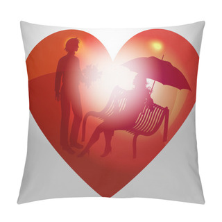 Personality  Illustration Young Couple On A Bench. Valentines Day Pillow Covers