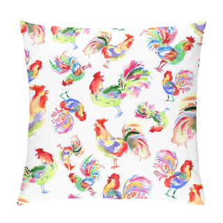 Personality  Watercolor Greeting Card With The Roosters Pillow Covers