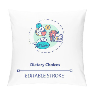 Personality  Dietary Choices Concept Icon. Clinical Trials Type Idea Thin Line Illustration. Dietary Intervention Assessment. Testing Vitamins, Minerals. Vector Isolated Outline RGB Color Drawing. Editable Stroke Pillow Covers