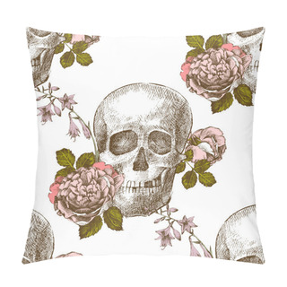 Personality  Seamless Pattern Skull With Flowers Pillow Covers