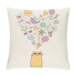 Personality  Love Travelling Doodle Set In Color Pillow Covers