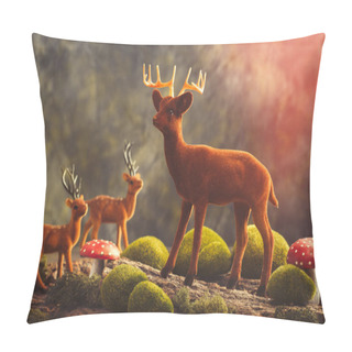 Personality  Reindeer Scene With Toadstools Pillow Covers
