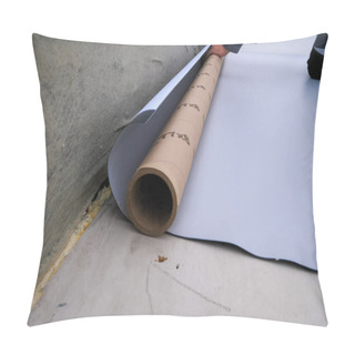 Personality  Rolls Of Polymer Coating For Roof. Deployment Of A Roof Covering Roll. Pillow Covers