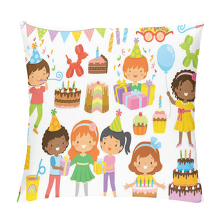 Personality  Birthday Clipart Set With Kids And Birthday Party Items Pillow Covers