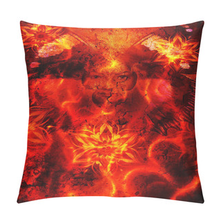 Personality  Beautiful Painting Goddess Woman With Bird Phoenix On Your Face With Ornamental Mandala And Butterfly Wings And Color Abstract Background  And Eye Contact, And Fire. Pillow Covers