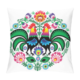 Personality  Polish Folk Art Floral Embroidery With Roosters, Traditional Pattern - Wycinanki Lowickie  Pillow Covers
