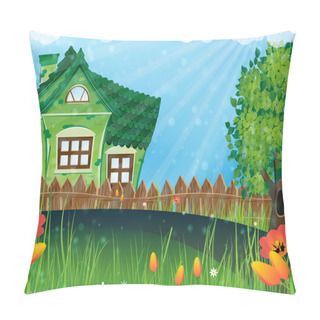 Personality  Rural House In The Meadow Pillow Covers