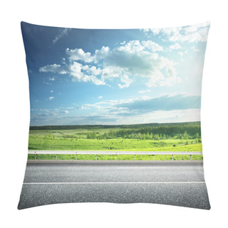 Personality  Asphalt Road And Perfect Green Field Pillow Covers