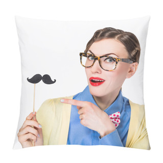 Personality Funny Cute Girl With Fake Mustache Pillow Covers