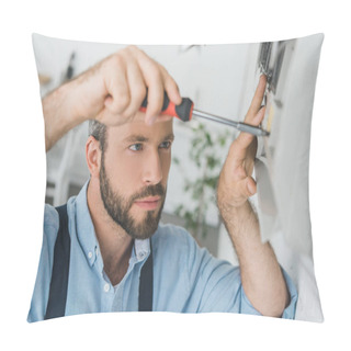 Personality  Repairman Fixing Air Conditioner With Screwdriver At Home Pillow Covers