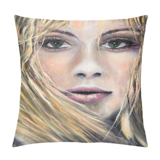 Personality  Abstract Painting Of A Woman With Green Eyes On Canvas.Modern Impressionism, Modernism,marinism Pillow Covers