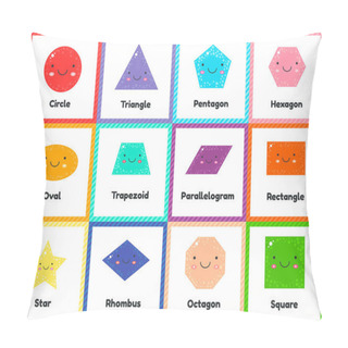 Personality  Vector Illustration. Set Cute Geometric Figures For Kids. Isolated Shapes On White Background. For Education In School And Preschool Age. Pillow Covers