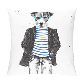 Personality  Hand Drawn Dressed Up Dog In Hipster Style Pillow Covers