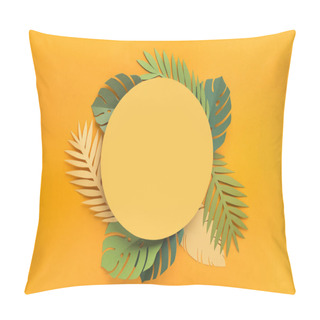Personality  Summer Background With Green Tropical Leaves Around Yellow Blank Place Pillow Covers