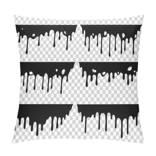 Personality  Dripping Oil Stain. Liquid Ink, Paint Drip And Drop Of Drippings Stains. Black Resin Inked Drops Isolated Vector Silhouette Set Pillow Covers