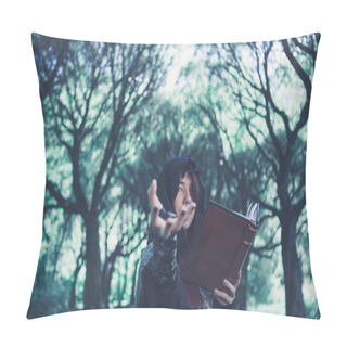 Personality  Toned Photo Of Witch With Outstretched Hand Pillow Covers