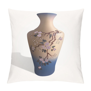 Personality  Vector Illustration Of A Vase With Sakura. Pillow Covers