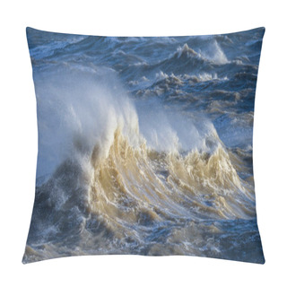 Personality  Stunning Image Of Individual Wave Breaking And Cresting During Violent Windy Storm With Superb Wave Detail Pillow Covers