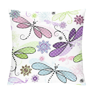 Personality  Spring Seamless Floral Pattern With Dragonflies Pillow Covers