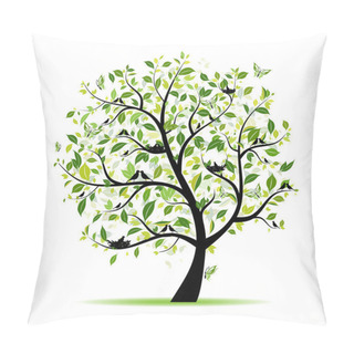 Personality  Spring Tree Green With Birds For Your Design Pillow Covers