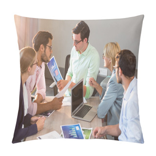 Personality  Business People Discussing Over Graph During A Meeting Pillow Covers