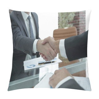 Personality  Financial Partners Handshake After Signing Contract Pillow Covers