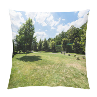 Personality  Shadows On Grass Near Green Trees And Small Bushes In Park  Pillow Covers