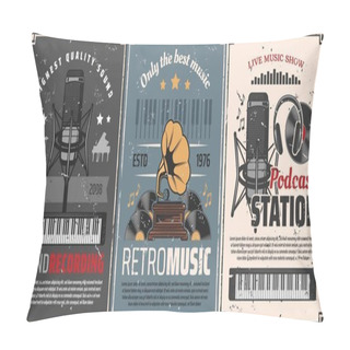 Personality  Retro Music, Podcast Station And Gramophone Vinyl Pillow Covers