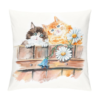 Personality  Two Cats On A Fence With Flowers. Pillow Covers