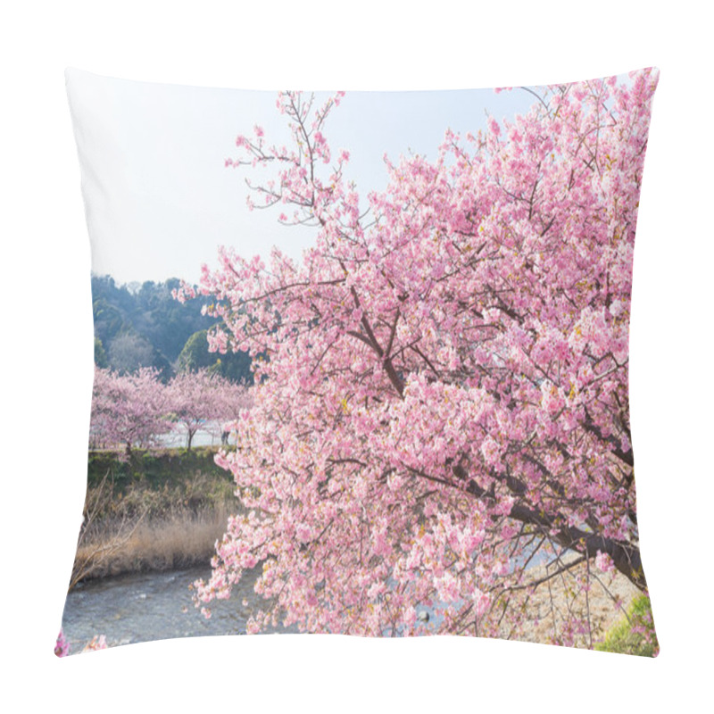 Personality  blooming sakura trees along river pillow covers