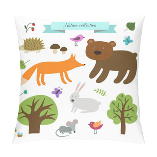 Personality  Vector Set Of Cute Wild Animals In The Forest. Pillow Covers