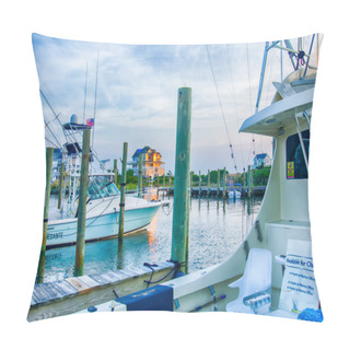 Personality  View Of Sportfishing Boats At Marina Pillow Covers