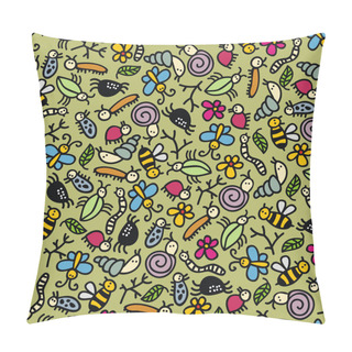 Personality  Insects World Seamless Pattern. Pillow Covers