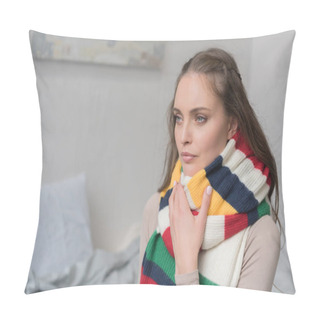 Personality  Sick Woman In Scarf Over Neck Pillow Covers