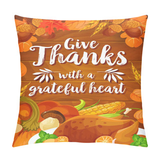 Personality  Thanksgiving Day Dinner Banner On Wood Background Pillow Covers