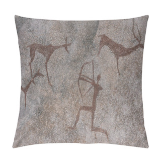 Personality  Drawing Of An Ancient Man In A Cave. Hunting For Animals. Neanderthale Primitive, Aboriginal, Caveman Pillow Covers