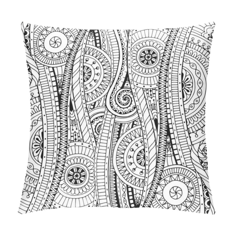 Personality  Doodle background in vector with doodles, flowers and paisley. Vector ethnic pattern can be used for wallpaper, pattern fills, coloring books and pages for kids and adults. Black and white. pillow covers