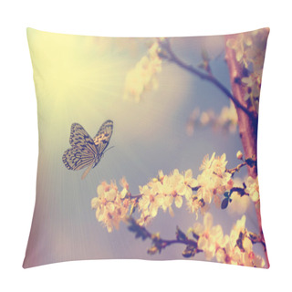 Personality  Vintage Butterfly And Cherry Tree Flower In Spring Pillow Covers