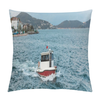 Personality  National Turkish Flag On Boat Sailing In Blue Sea In Turkey, Banner Pillow Covers