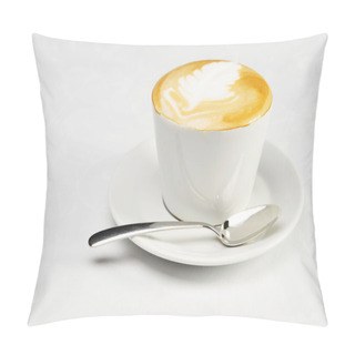 Personality  White Cup Of Cappuccino With Brown And White Foam On Top. Object On White Pillow Covers