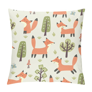Personality  Forest Seamless Pattern With Cute Little Foxes And Trees Pillow Covers