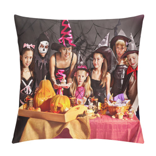 Personality  Family On Halloween Party With Children. Pillow Covers