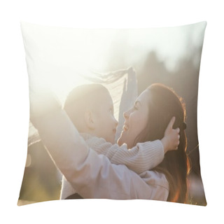 Personality  Mother And Child Playing In Park Outdoor Pillow Covers