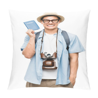 Personality  Latin American Tourist Geek Isolated On White Background Pillow Covers