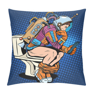 Personality  Astronaut Thinker On The Toilet Reading A Smartphone Pillow Covers