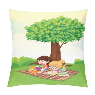 Personality  A Boy And Girl Studying Under Tree Pillow Covers