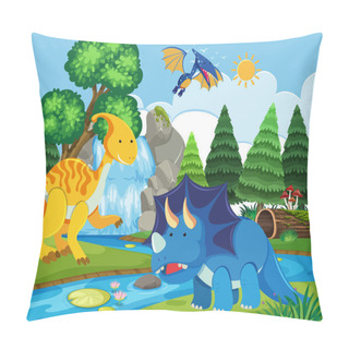 Personality  Flat Dinosaur In Nature Illustration Pillow Covers