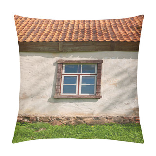 Personality An Old Stone House. Red Tile Roof, Wooden Details. Green Garden. Spring, Early Summer. Idyllic Rural Scene. Architecture, Exterior Design, Building Traditions, Countryside Living, Tourism Themes Pillow Covers