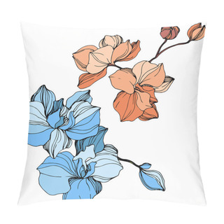 Personality  Vector Orange And Blue Orchids. Wildflowers Isolated On White. Engraved Ink Art Pillow Covers