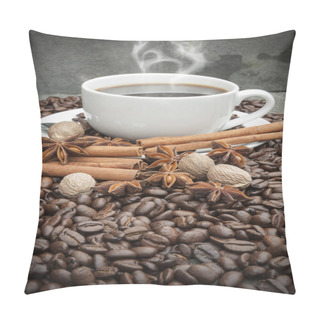 Personality  Steaming Hot Cup Of Coffee With Cinnamon, Star Anise, Nutmeg And Pillow Covers
